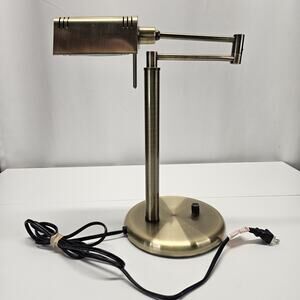 Vintage Mid Century Modern Swing Arm Desk Lamp Brass Brass Tone Cylinder Shade